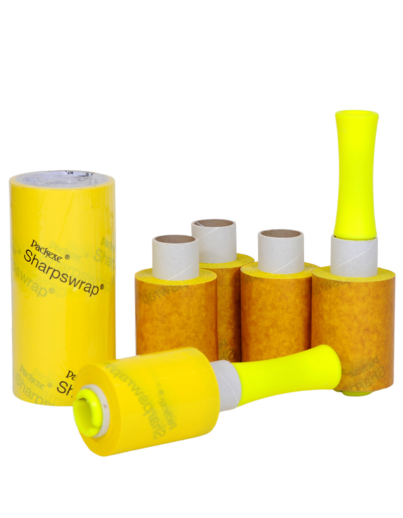 Packexe Sharpswrap rolls and dispenser