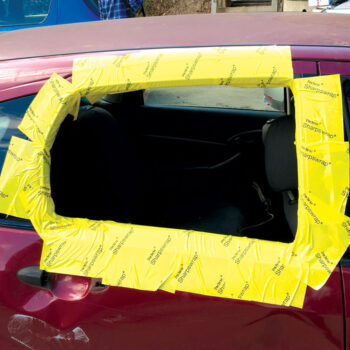 Packexe Sharpswrap on car window frame